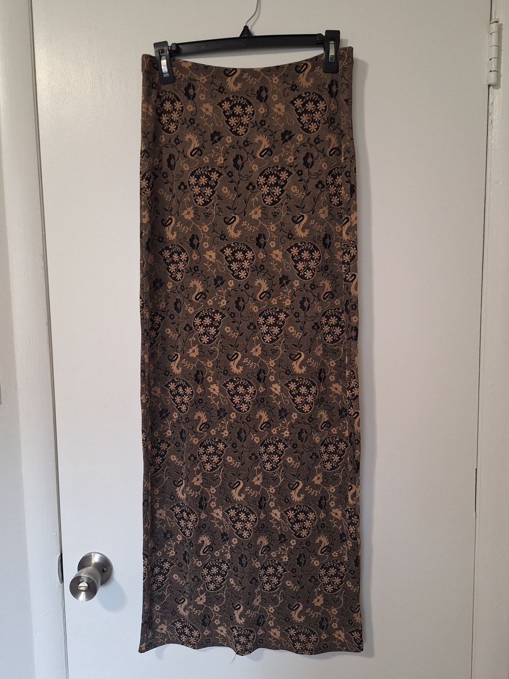 Miss California Vintage Brown Paisley Stretch Maxi Skirt